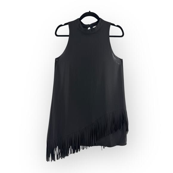 Naked Zebra Ladies Black Sleeveless A-Symmetrical Fringe Layered Dress | Sz M - Picture 2 of 6